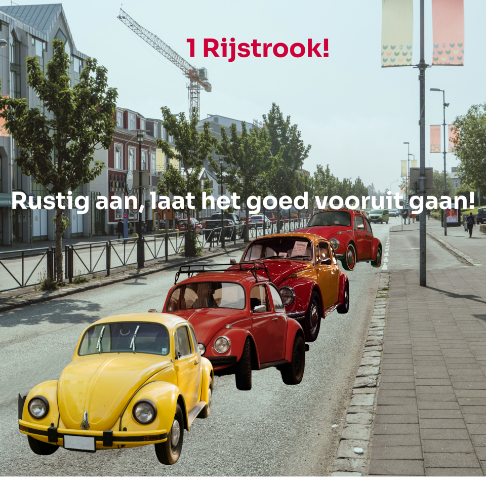 1 rijstrook! Rustig aan, laat het goed vooruit gaan.